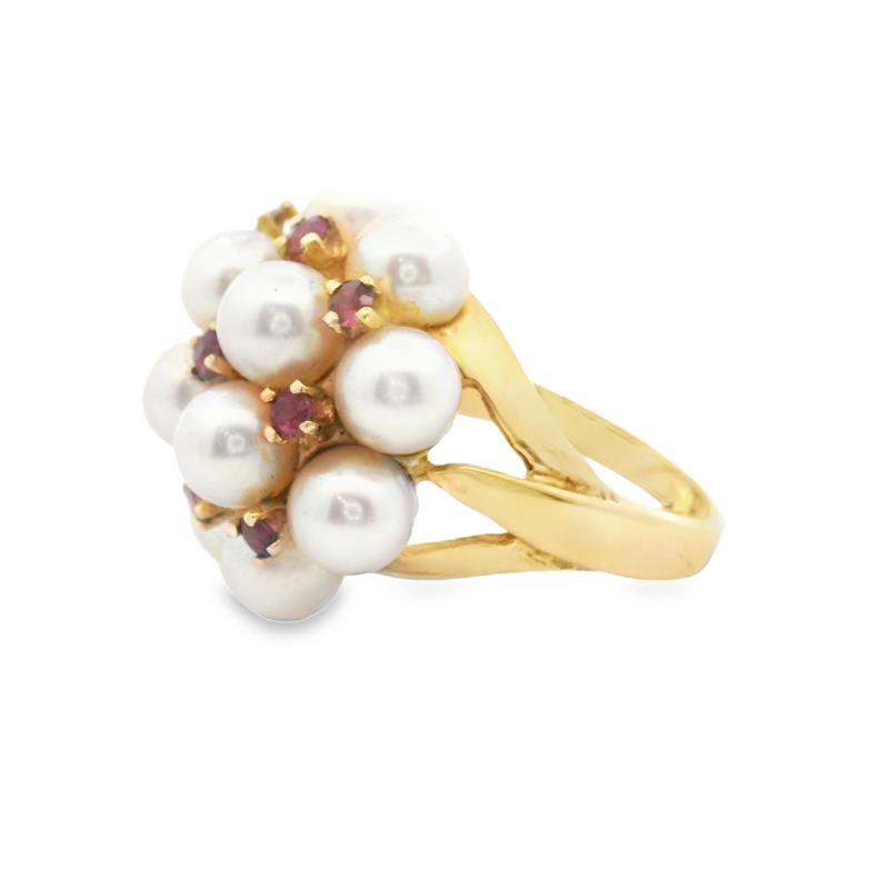 14K YG Ruby & Pearl Ring