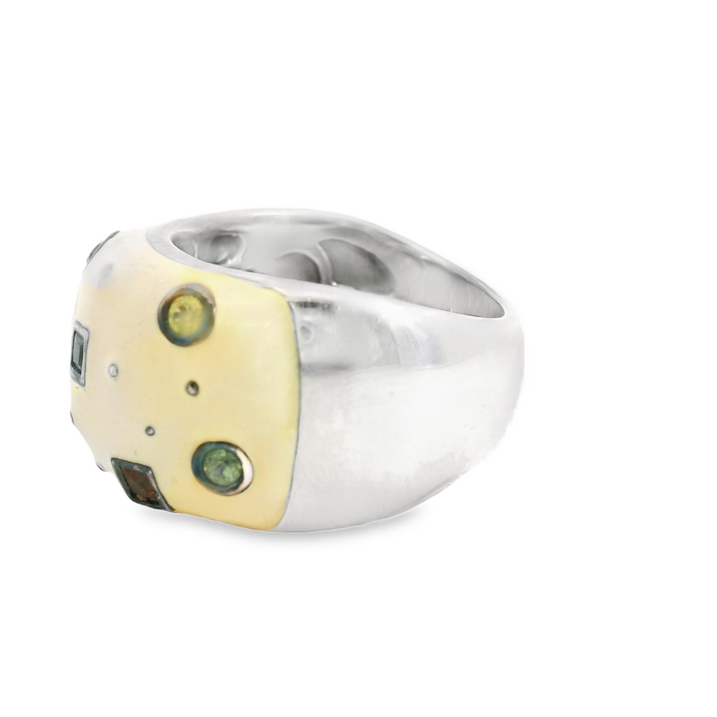 Sterling Silver, Sapphire & Enamel Domed Band