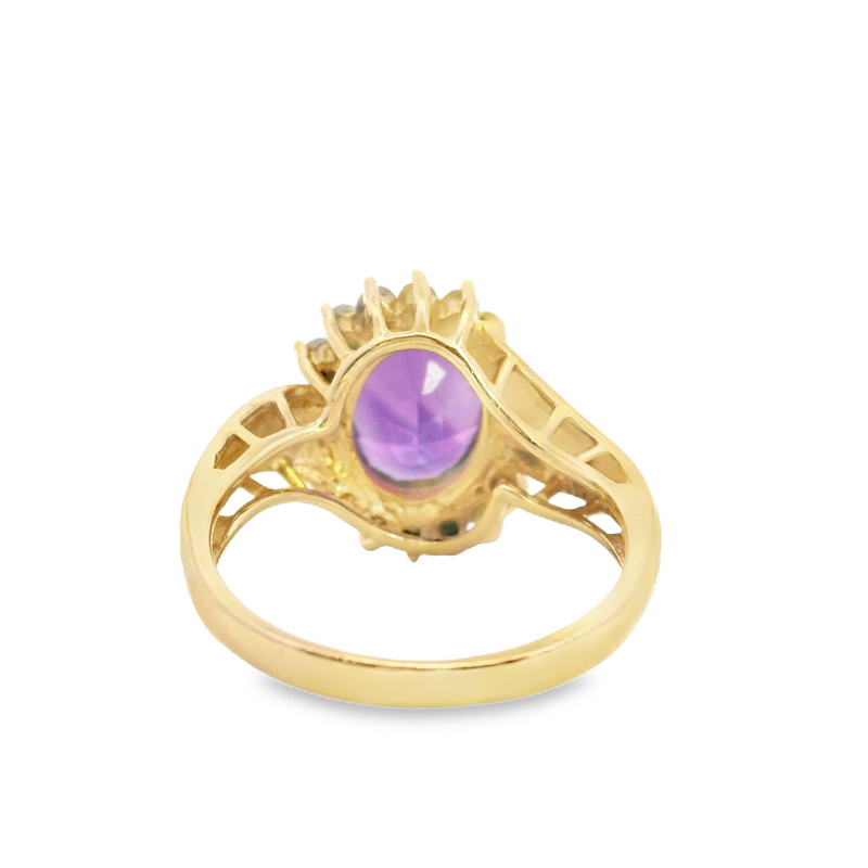 14K YG Amethyst & Diamond Ring