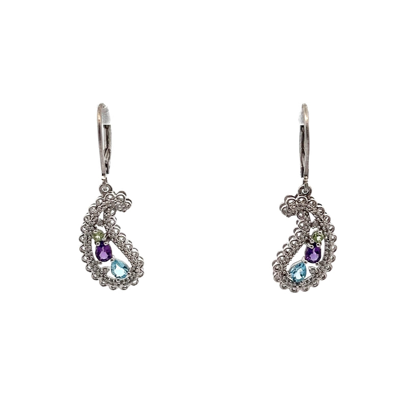 Sterling Silver Multi Gemstone Dangle Earrings