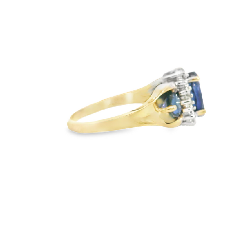 10K YG Synthetic Sapphire & Diamond Ring