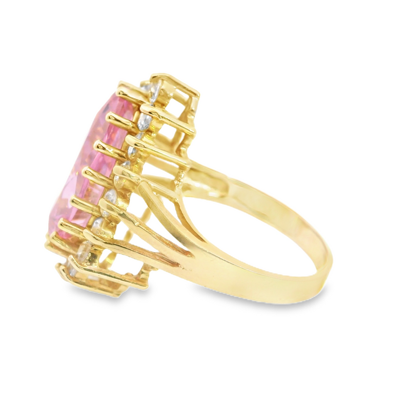14K YG Pink CZ & White Sapphire Ring