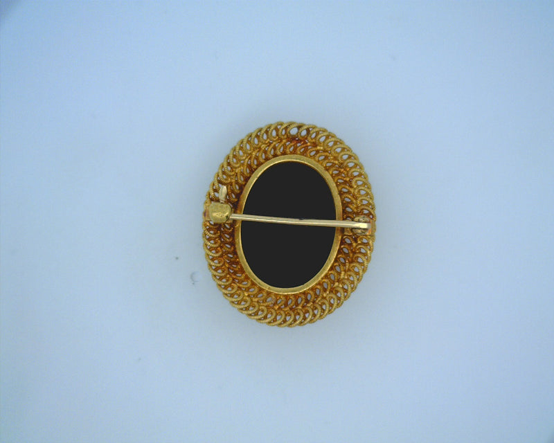 14K YG Onyx Cameo Pin