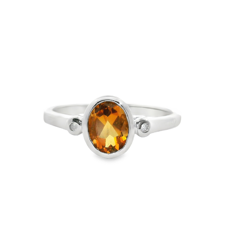 10K WG Citrine & Diamond Ring