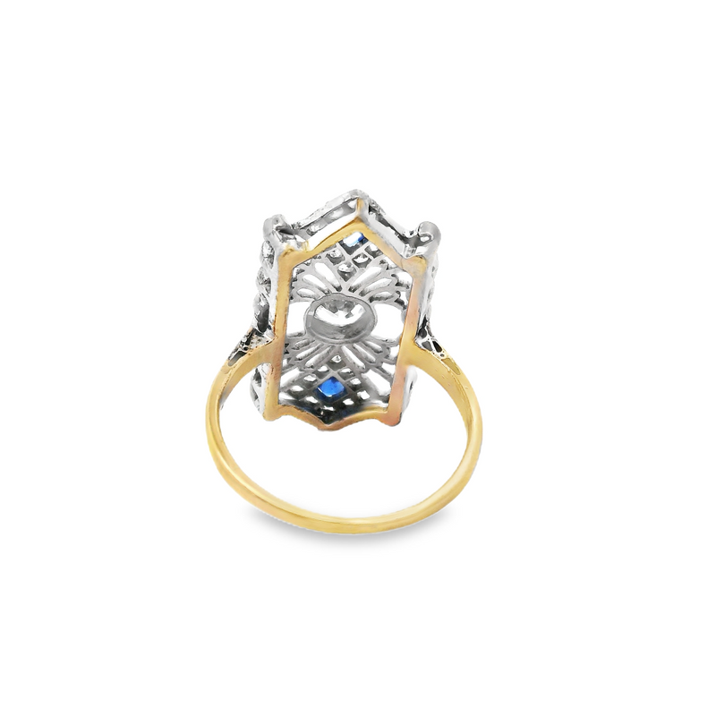 Vintage Platinum & 14K Sapphire & Diamond Ring