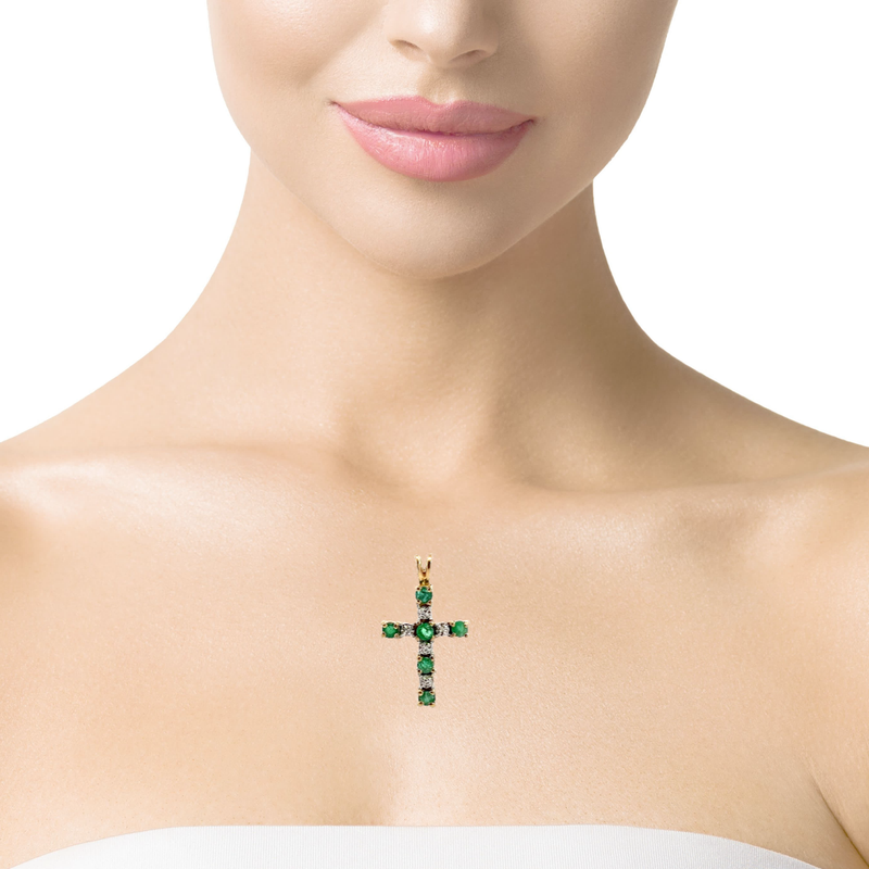 10K YG Emerald & Diamond Cross