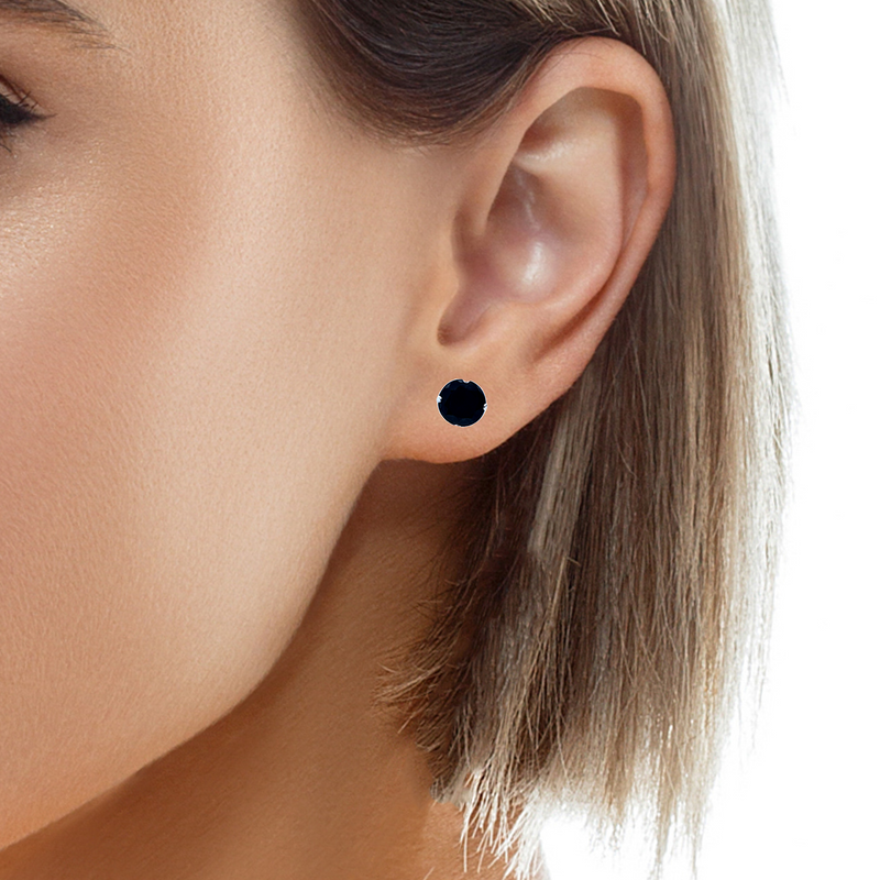 14K WG Black Sapphire Stud Earrings