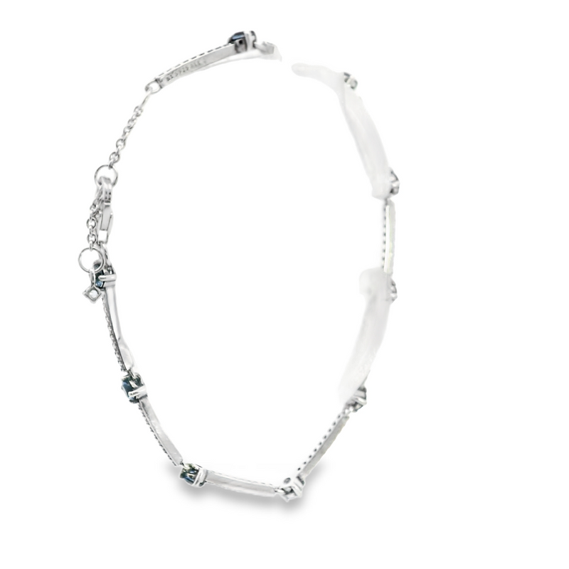 Pandora Sterling Silver Blue Sparkling Pave Bars Bracelet 7" Long