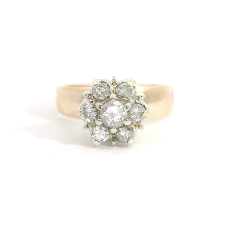 14K YG Cluster Diamond Ring
