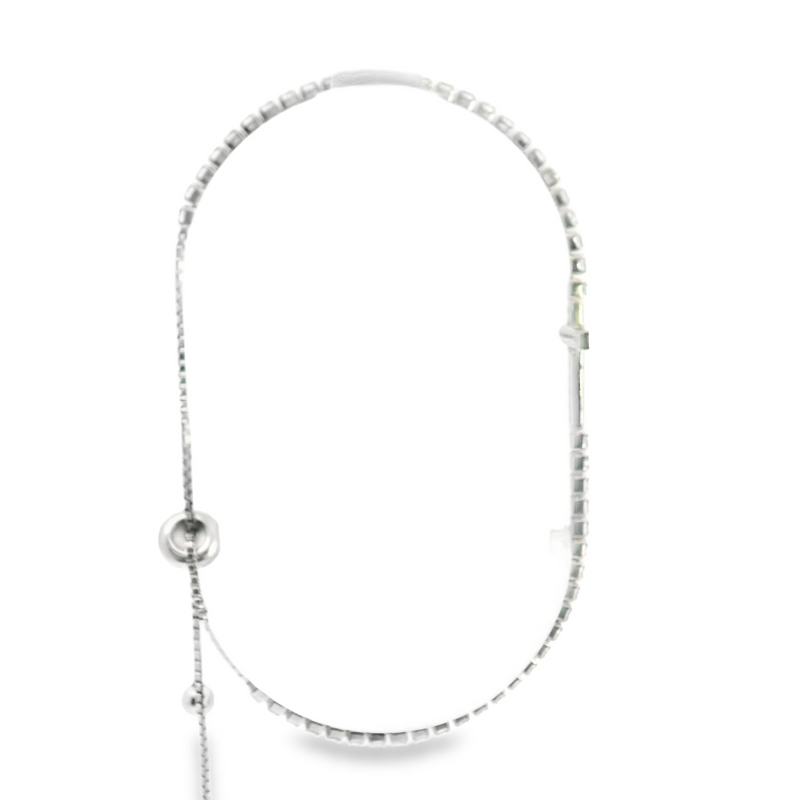 Sterling Silver CZ Cross Bolo Bracelet