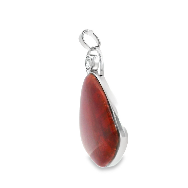 Sterling Silver Red Coral & White Quartz Pendant