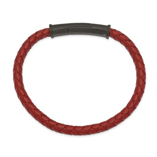 Stainless Steel Red Braided Leather Bracelet