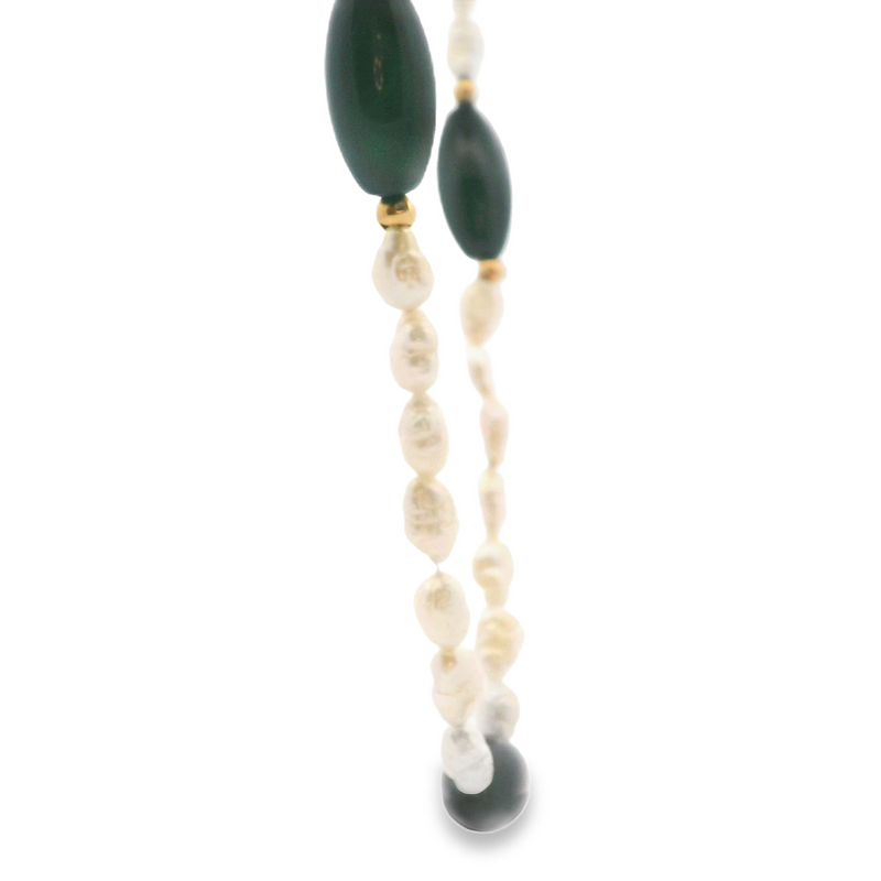 Keshi Pearl & Onyx Necklace with 14K YG Clasp 20"