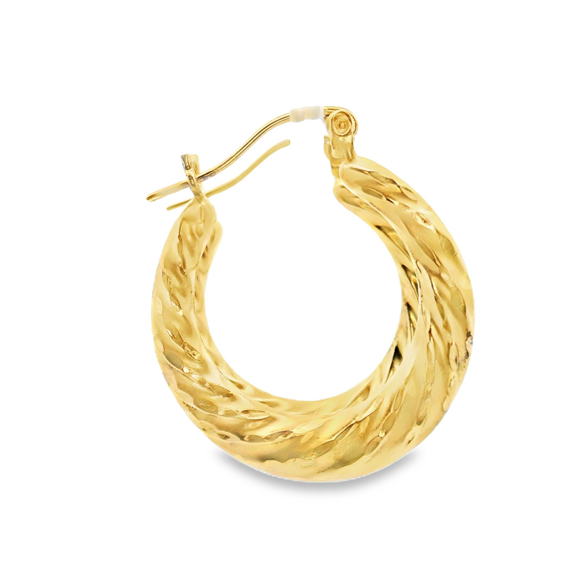 14K YG Twisted Hollow Hoop Earrings