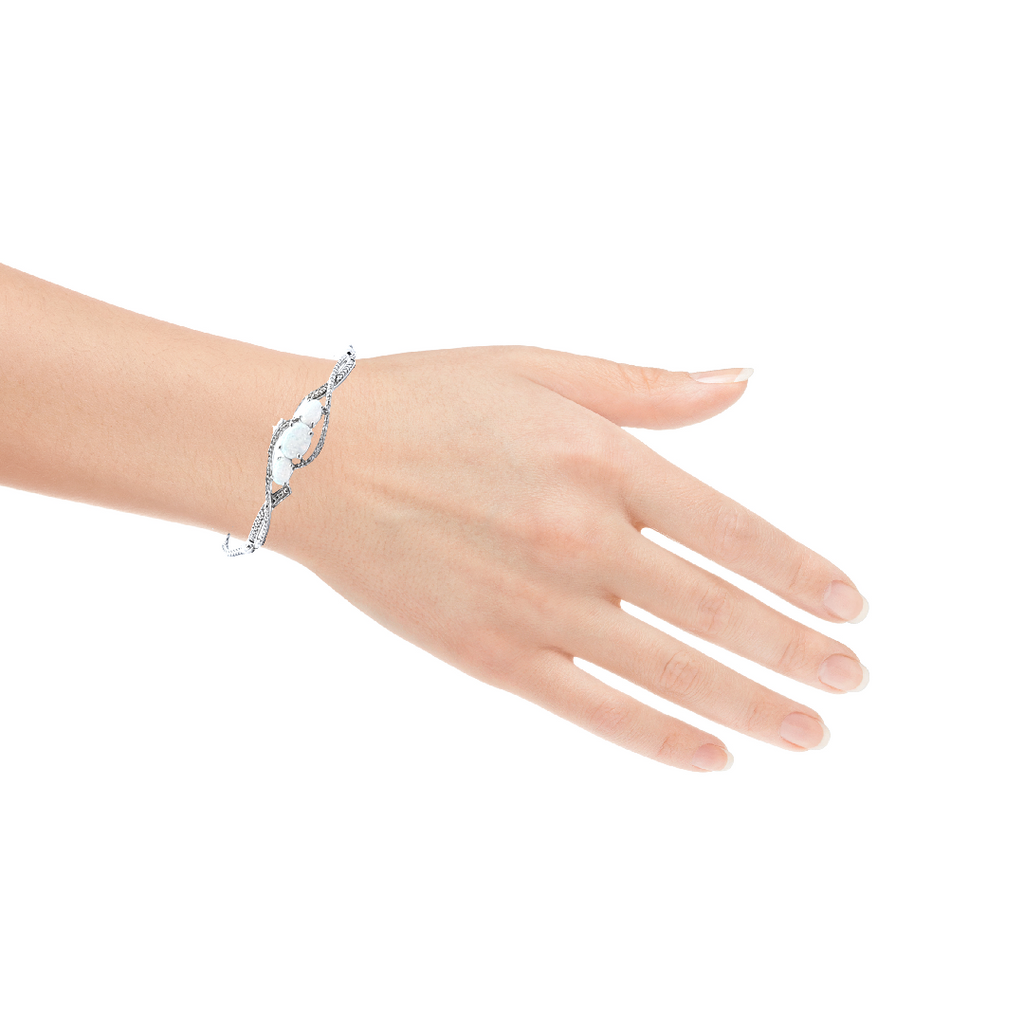 Sterling Silver Synthetic Opal & CZ Bolo Style Bracelet