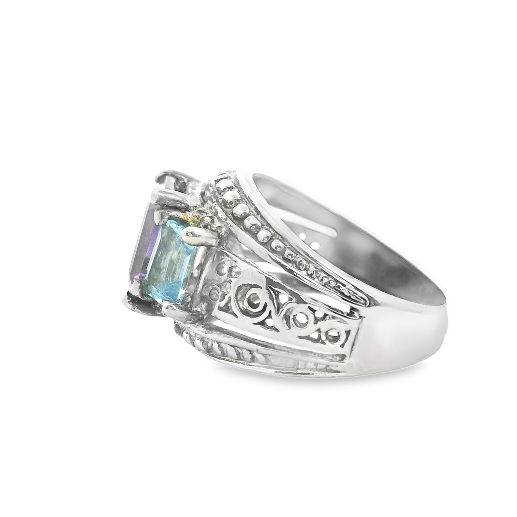 Sterling Silver Blue Topaz & Amethyst Ring