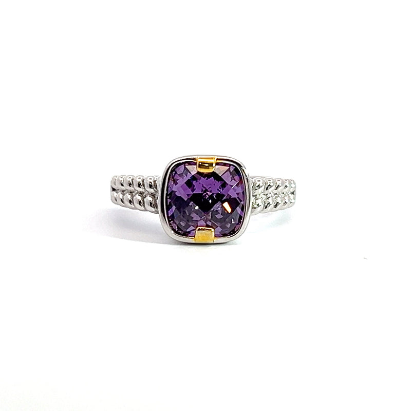 Sterling Silver & Gold Purple CZ