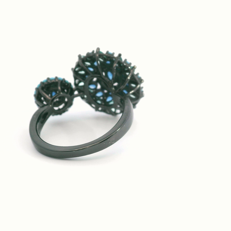 Black Plated Blue Stone Ring