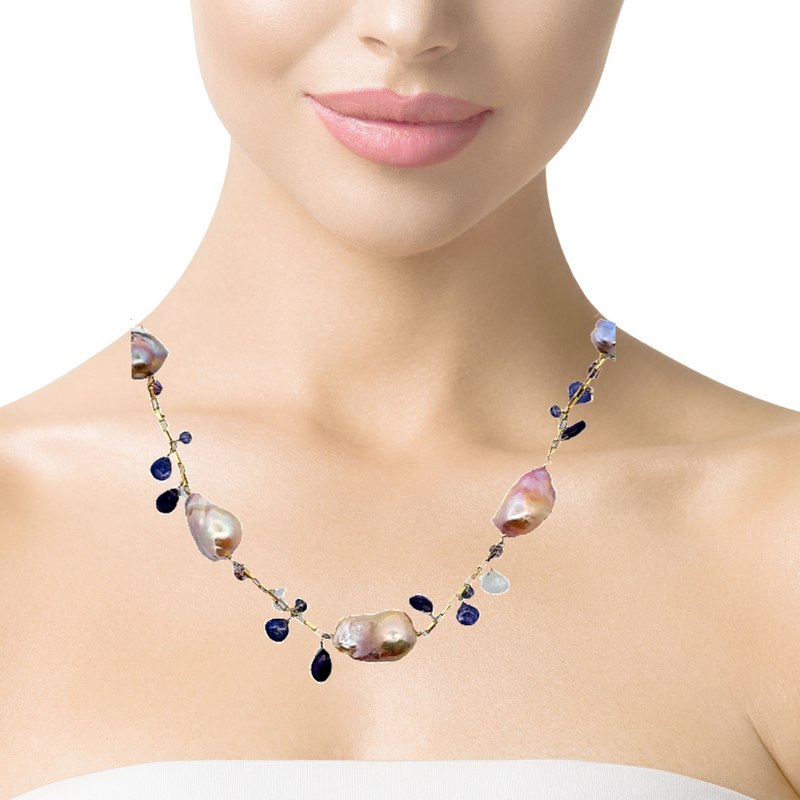 Multi Gemstone Yellow Gold Plated Necklace