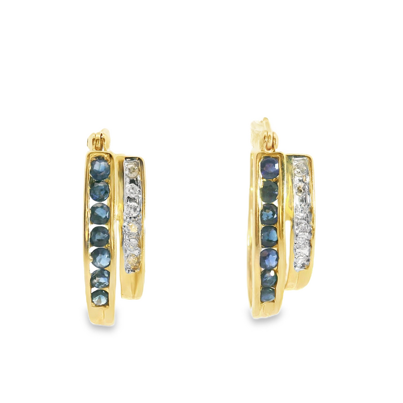 10K YG Sapphire & Diamond Hoop Earring