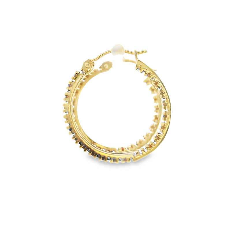 14K YG Garnet Hoop Earrings