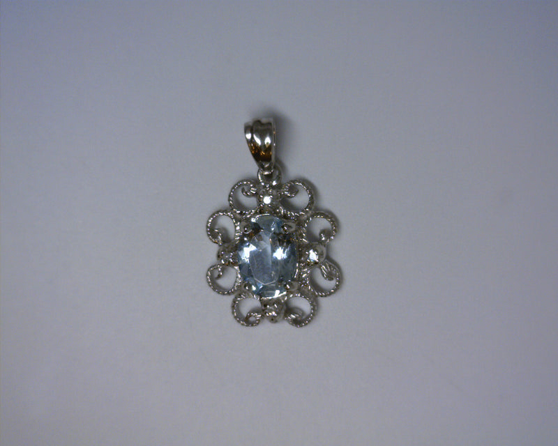 10K WHITE GOLD AQUAMARINE & DI