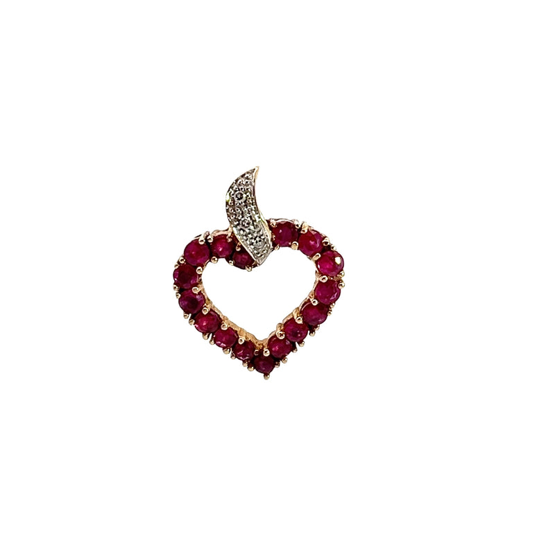 10K YG Ruby & Diamond Heart Pendant