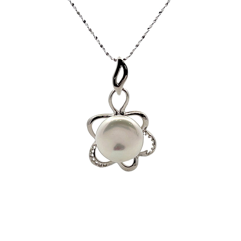 Sterling Silver Flower Pearl Necklace