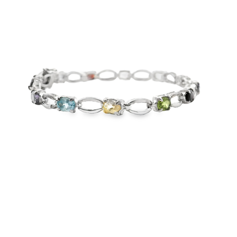 Sterling Silver Multi Gemstone Tennis Bracelet 7"