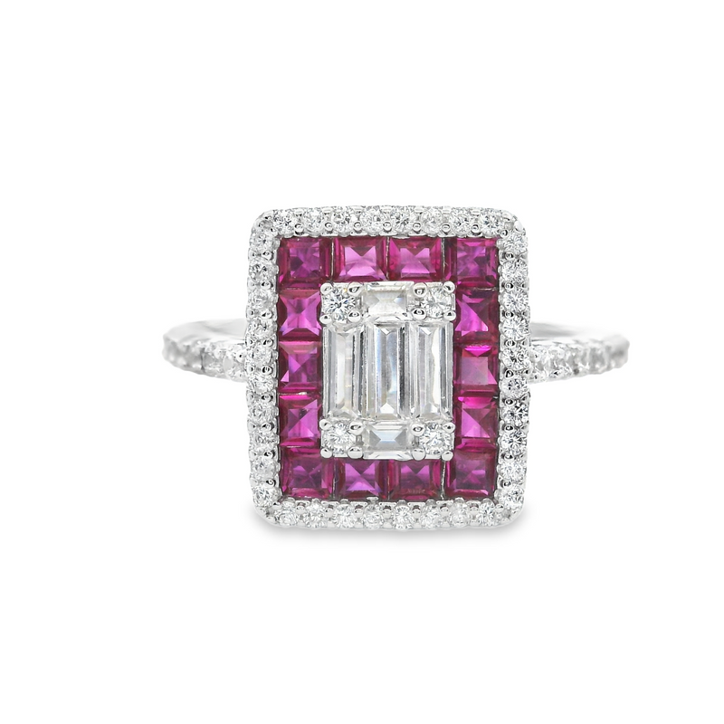 Sterling Silver Red & White CZ Ring