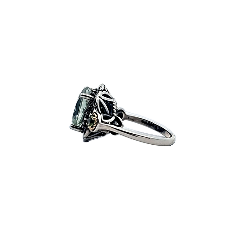 Sterling Silver & 18K YG Green Quartz & Peridot Ring