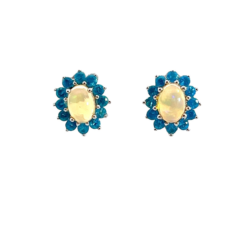 Sterling Silver Opal & Blue Stone Stud Earrings