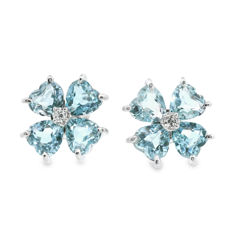 14K WG Aquamarine & Diamond Stud Earrings