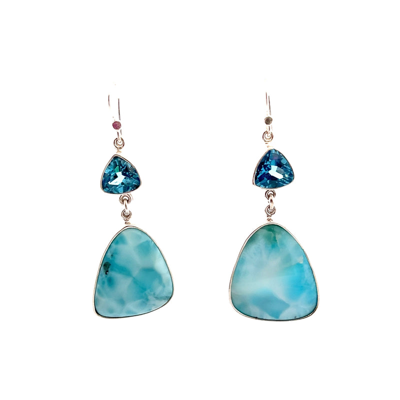 Sterling Silver Blue Topaz & Larimar Earrings