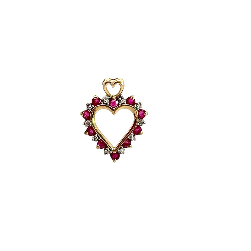 10K YG Ruby & Diamond Heart Pendant