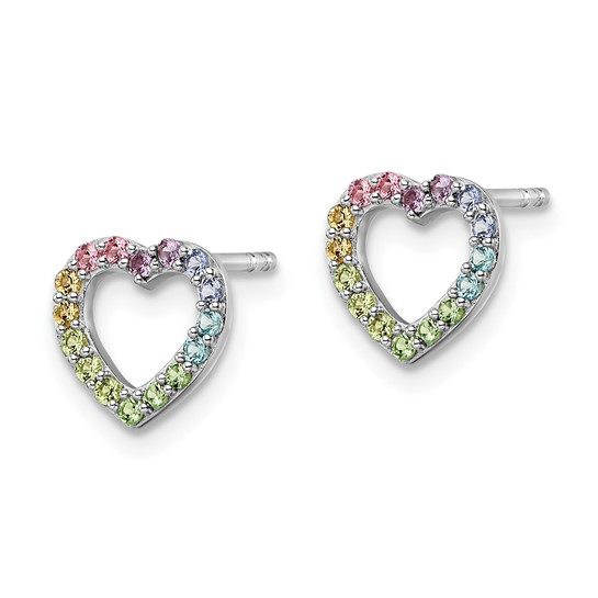 Sterling Silver Children's Rainbow Heart Earrings