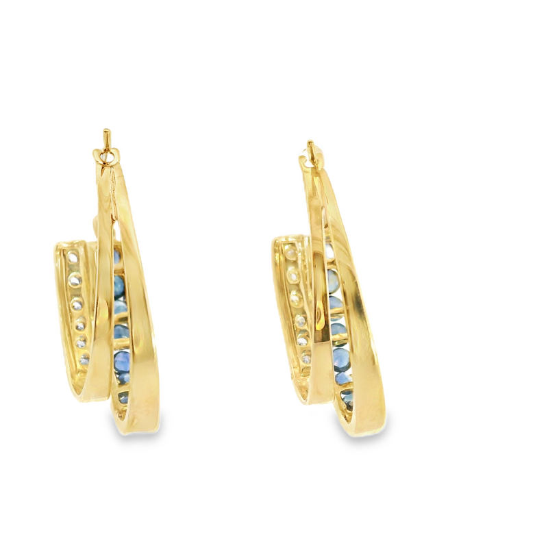 10K YG Sapphire & Diamond Hoop Earring