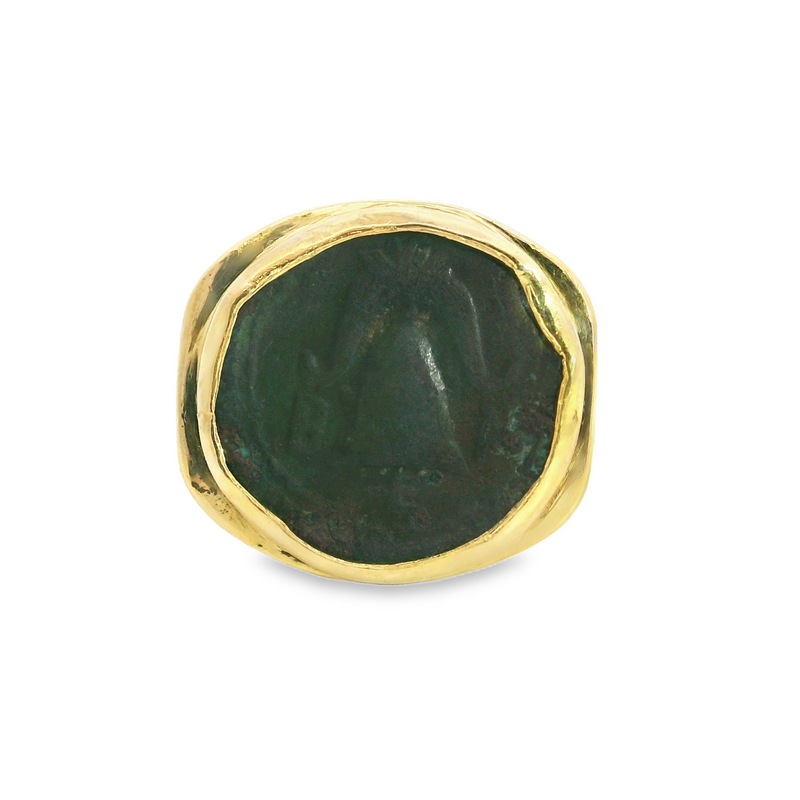 18K Yellow Gold Greek Ancient Coin Ring