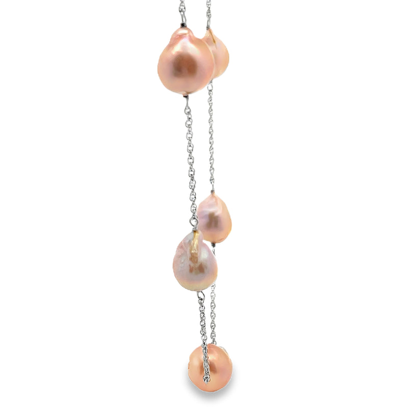Sterling Silver Station Pearl Necklace 18"