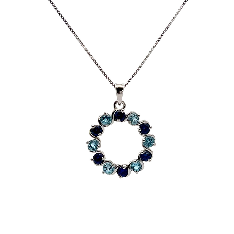 Sterling Silver Created Blue Topaz & Sapphire Pendant