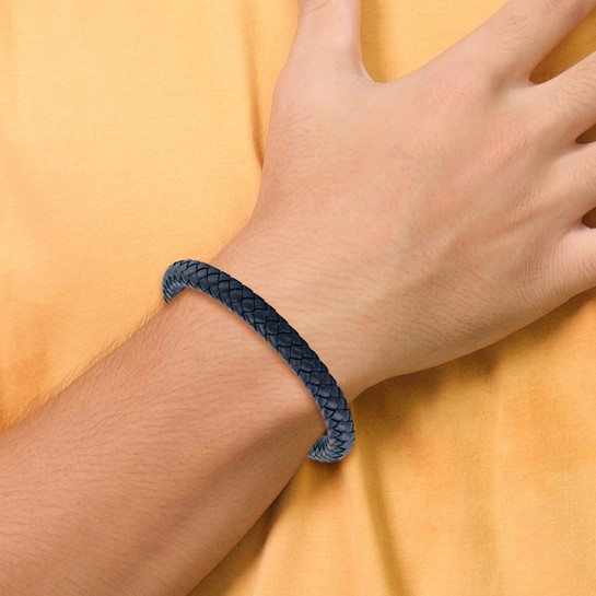 Stainless Steel Blue Leather Bracelet