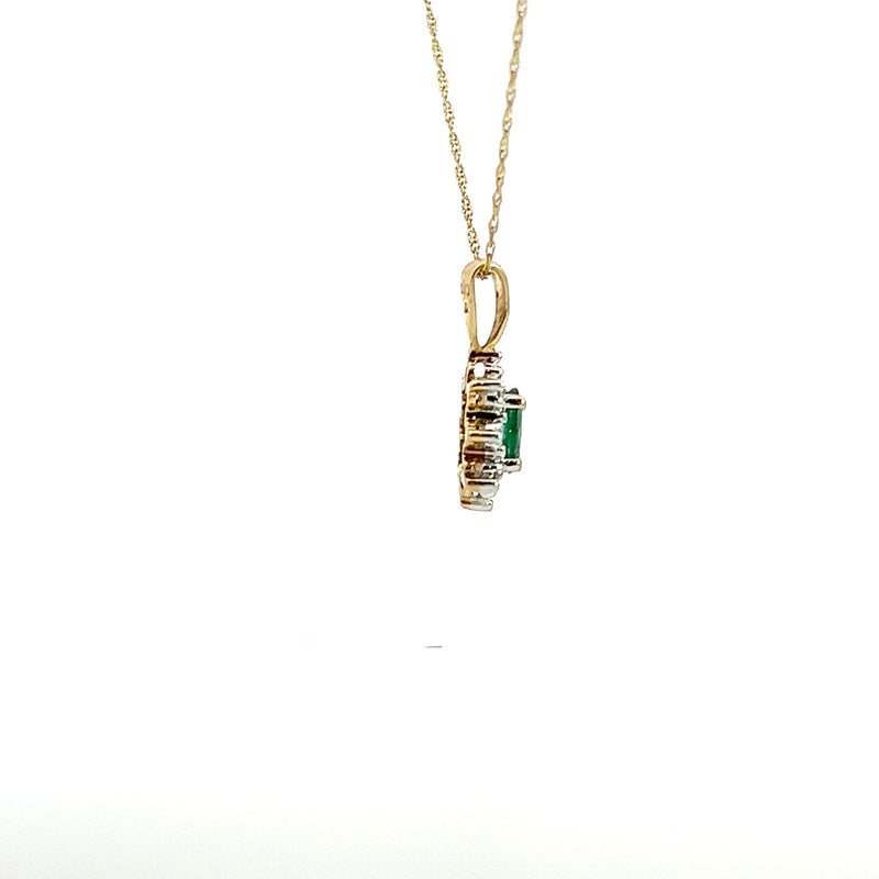 10K YG Emerald & Diamond Pendant