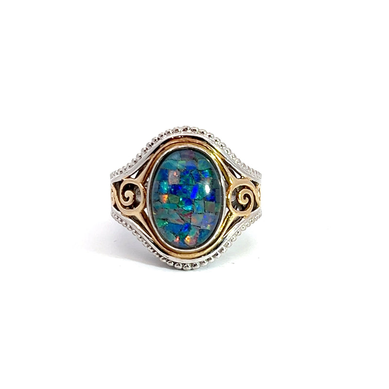 Sterling Silver & Gold Plated Synthetic Opal Ring