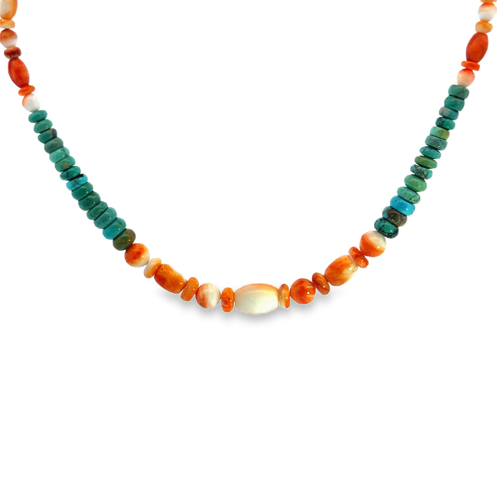 Jay King Graduated Turquoise & Spiny Oyster Shell Necklae