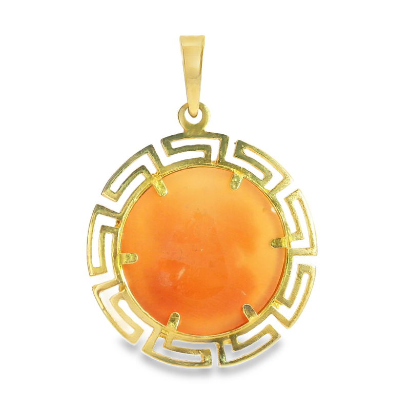 14K YG Greek Key Cameo Pendant