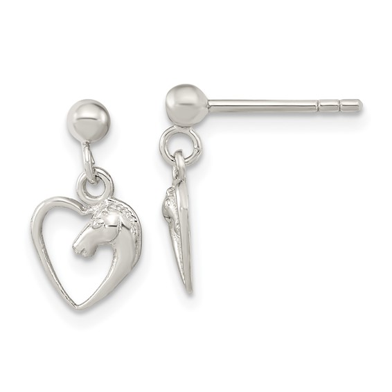 Sterling Silver Children's Heart Horse Dangle Earrings