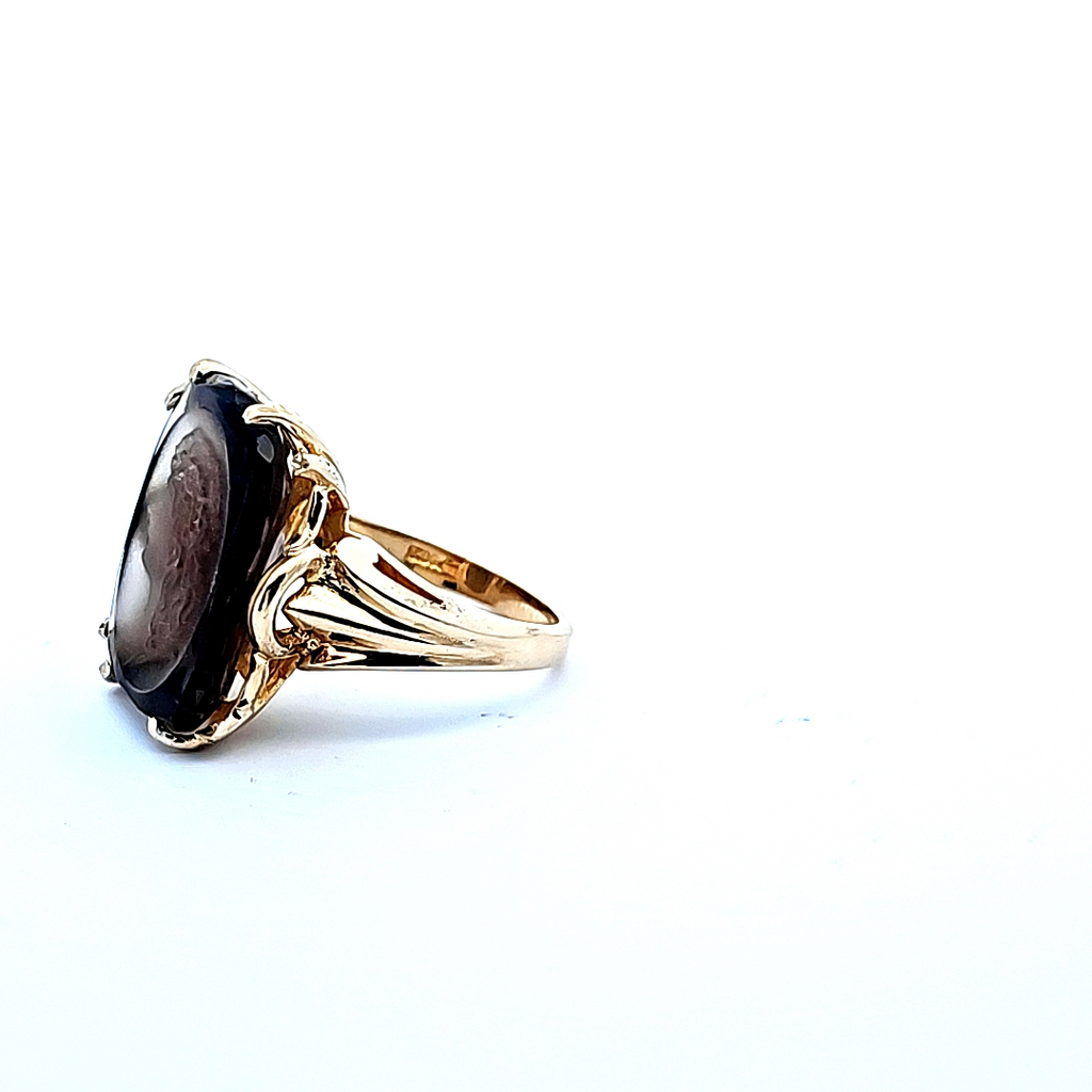 14K YG Carved Smoky Quartz Ring