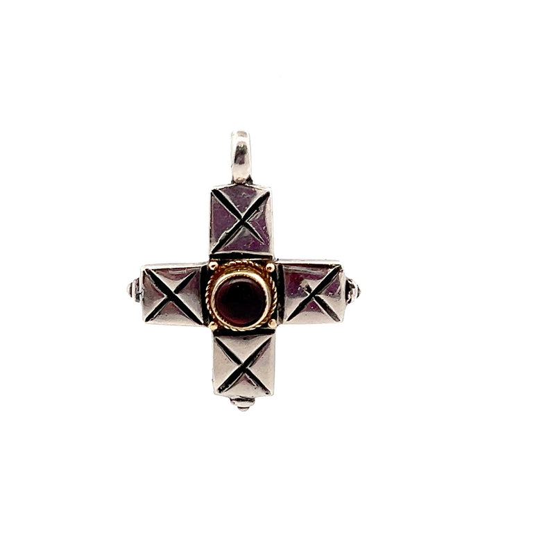 Sterling Silver & 18K YG Garnet Cross Pendant