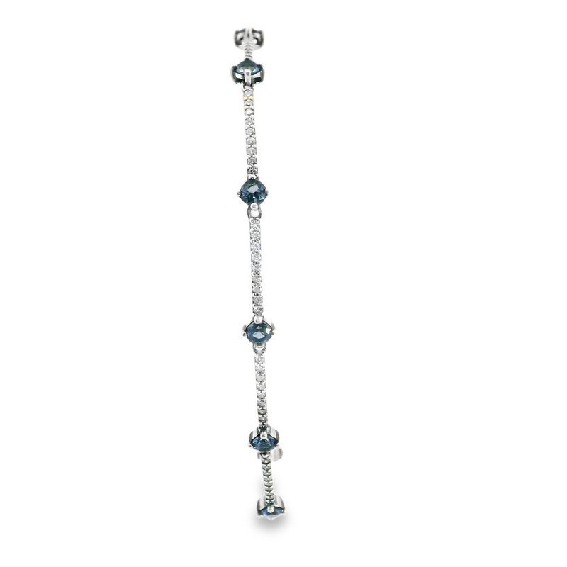 Pandora Sterling Silver Blue Sparkling Pave Bars Bracelet 7" Long