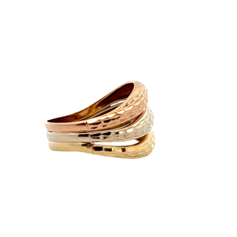 14K Tri Color Hammered Ring